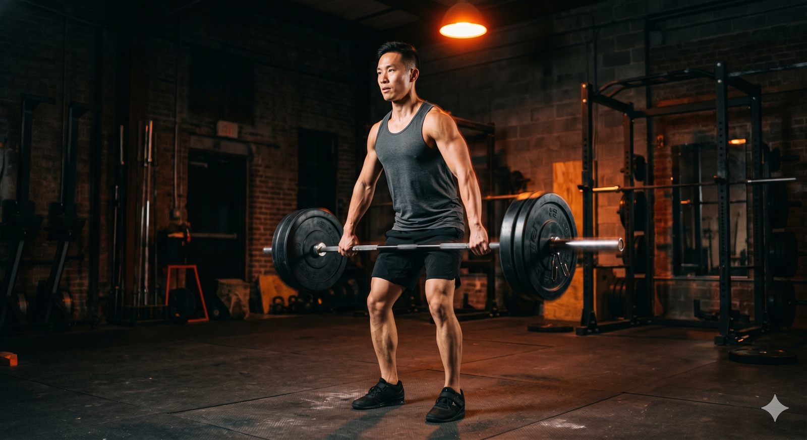 Lifter performing a controlled submaximal barbell rep